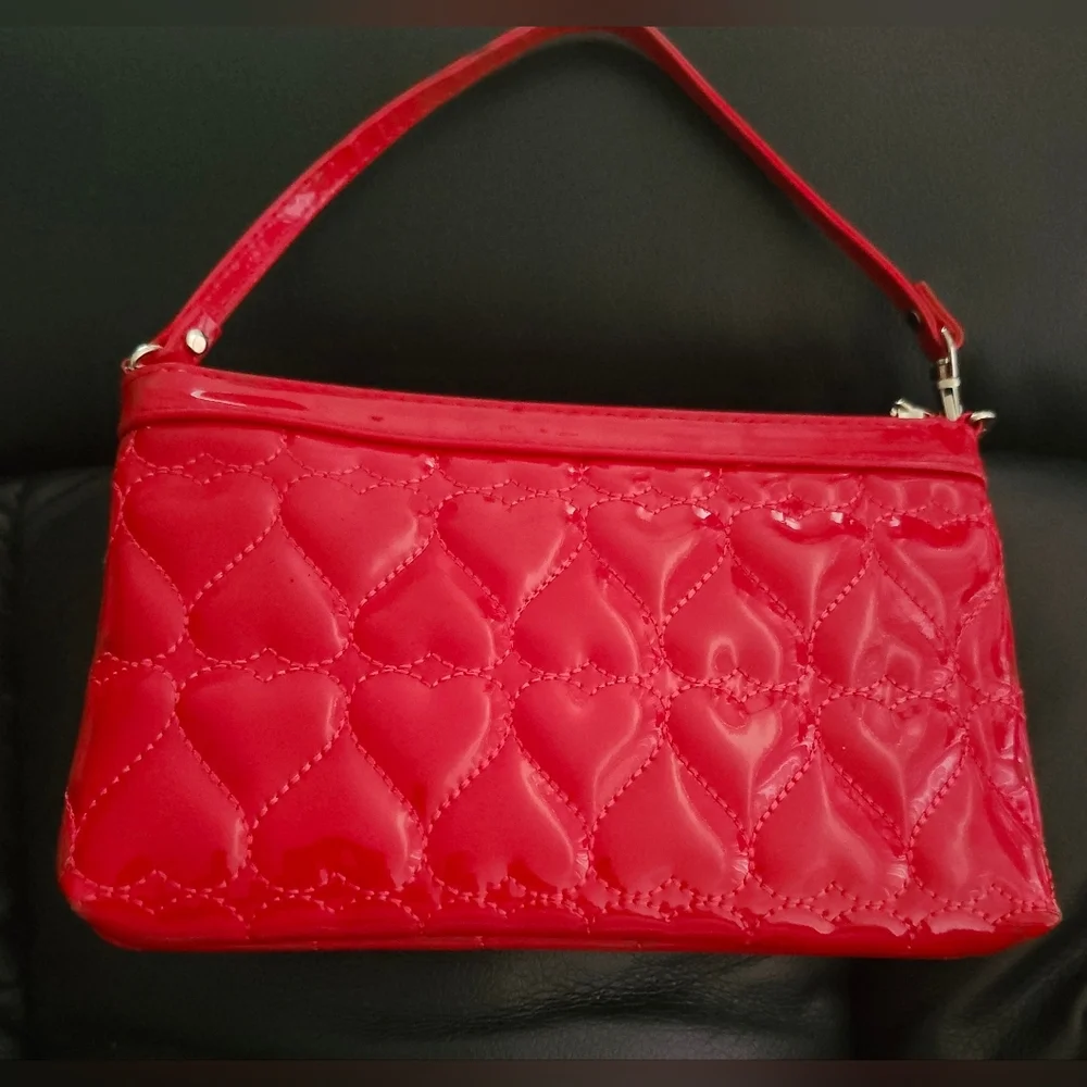 Rare Vintage Lulu Guinness Red Patent Quilted Heart Handbag - Picture 2 of 5